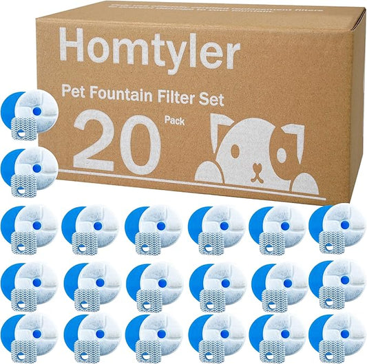 Homtyler Stainless Steel Cat Water Fountain Filters 10 Pack Cat Fountain Filter Replacement, 3 Triple Filtration System, Activated Carbon Filters for 2.2L/73oz Automatic Pet Water Fountain Filter