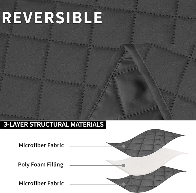 Easy-Going Oversized Recliner Sofa Cover, Reversible Couch Cover for 3 Seat Recliner, Split Sofa Cover for Each Seat with Elastic Straps for Kids, Dogs, Pets (3 Seater, Dark Gray/Dark Gray)