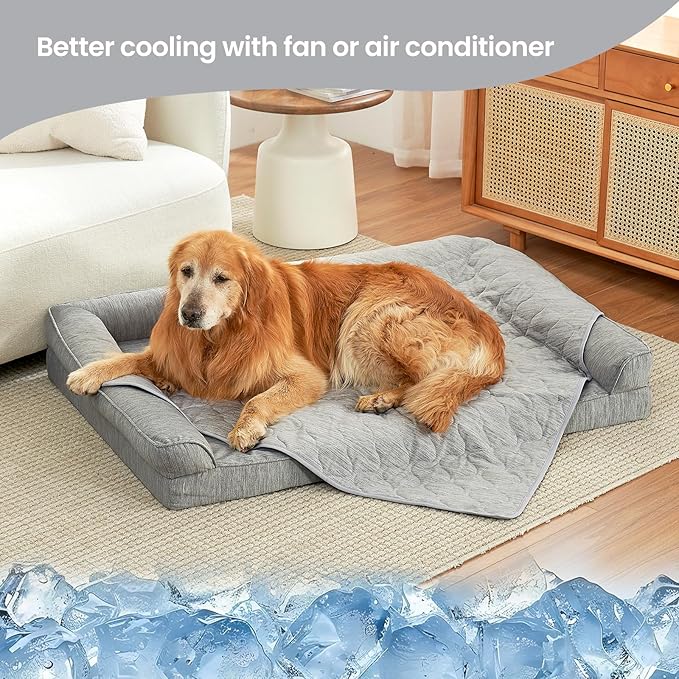 Cozy Bliss Deluxe Leakproof Cooling Blanket for Medium Dogs Q-Max 0.5, Soft & Durable Washable Pet Cooling Mat for Hot Weather, Livingroom, Pet Throw & Couch Protector for Cats, Silver Grey, 30"x40"