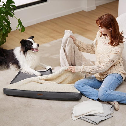 LE SURE XL Washable Dog Bed Cover Replacement Plush Fleece Cover for Orthopedic Egg Crate Foam Pet Mat 44x32x3 Inches, Grey