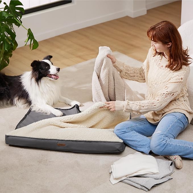 LE SURE Washable Dog Bed Cover Replacement - Large Size Plush Fleece Cover for Orthopedic Egg Crate Foam Pet Mat 36x27x3 Inches, Grey