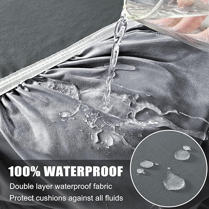 100% Waterproof Couch Cushion Covers, Replacement Sofa Cushion Covers, Stretch Individual Sofa Seat Cushion Slipcovers Furniture Protector for Kids Pets (3-Piece Sofa Cushion Cover, Grey)