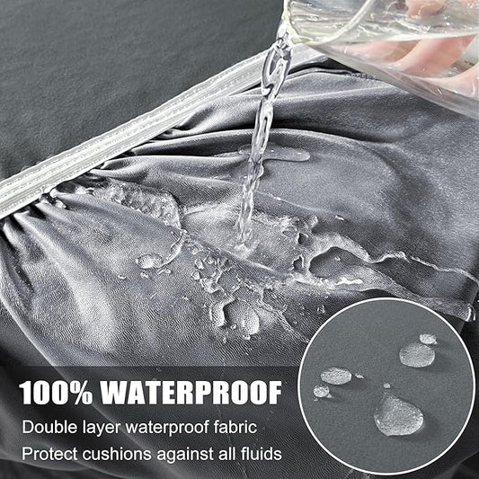 100% Waterproof Couch Cushion Covers L Shaped Chaise Cover, Stretch Seat Covers for Sectional Sofa, Reversible Couch Sofa Protector Covers for Kids Pets, Washable(Chaise Cover, Grey)