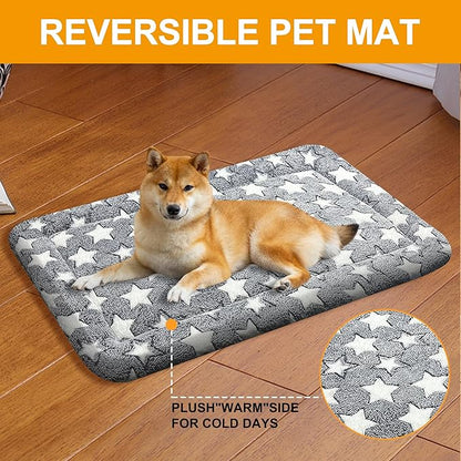 Washable Dog Bed Plush Orthopedic Outdoor Crate Mat with Non-Slip Bottom,Luxe Soft Kennel Pad for Pets, Cozy Cage Cushion & Pet Sleeping Mattress Large Sized,Medium,Small Dogs,24 x 18 inch,Gray