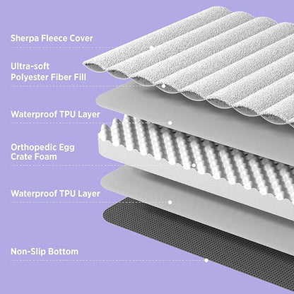 LE SURE Cute Orthopedic Dog Bed Medium Size Dog, Waterproof Chic Flat Pet Beds with Removable Washable Cover, Fuzzy Thick Egg Crate Foam Pet Mat for Indoor Use (30" x 20", Grey)