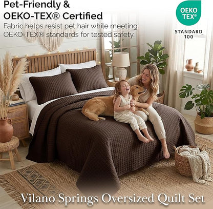 Southshore Fine Living, Inc. Twin XL Bedspread Quilt Set, Dorm Room Bedding Essentials, Stain Resistant, Machine Washable Bed Spread, XL/Twin Brown Comforter Set w/Pillow Sham, Chocolate Brown