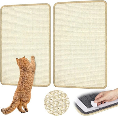 Graciadeco White Cat Scratching Mat Sisal, 2 Packs Sisal Fabric Large Cat Scratching Pad for Indoor Cats with Adhesive Hook Loop Tape, Wall Scratchers for Indoor Cats 23.6" x 15.7"