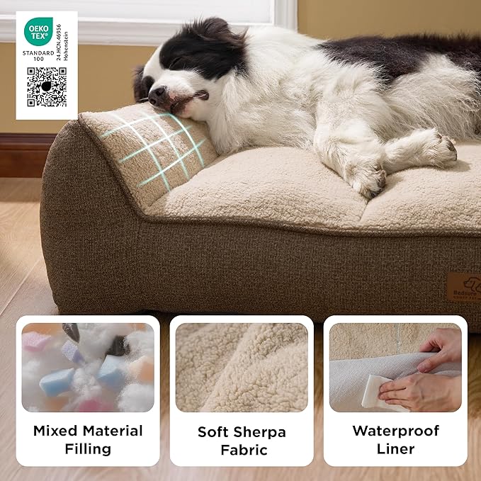 Bedsure SupportMax™ XL Pro Orthopedic Dog Beds Large Sized Dog - As Seen on TV Extra Thick Supportive Dogs Couch with Waterproof Washable Cover, Extra Large Comfort Pet Sofa with Soft Sherpa, Brown