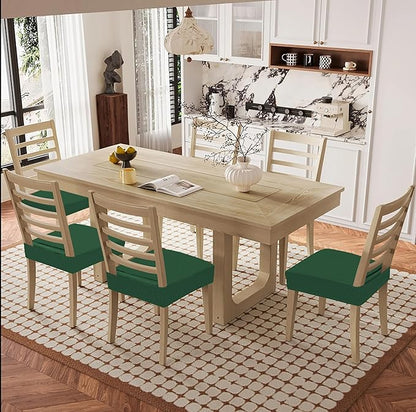 Smiry Waterproof Seat Covers for Dining Room Chairs Set of 8, Stretch Jacquard Removable Washable Chair Seat Slipcovers Protector, No Rear Covers, Emerald Green