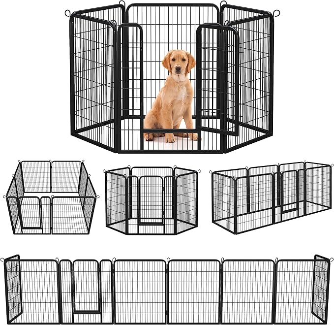 Yaheetech Wide Panel Dog Playpen, 6 Panels 40 inch High Pet Pen with Gate, Portable Indoor Outdoor Fence for Medium/Large Breed Dogs