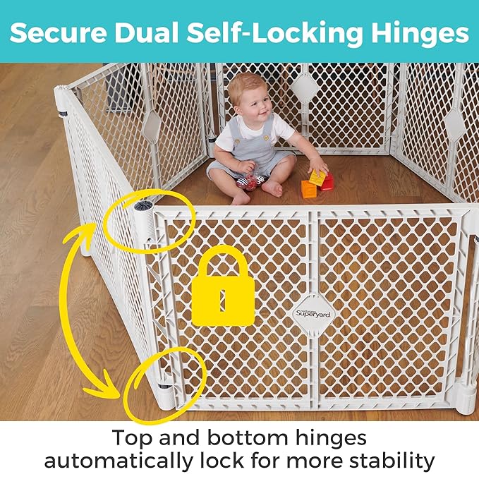 Toddleroo by North States - Superyard Baby Play Yard: Freestanding 6-Panel Baby Playpen - Indoor or Outdoor Use - Made in USA - Encloses Up to 18.5 Square Feet - 26 Inches Tall - Light Gray