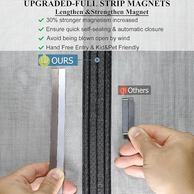 Mpmedo Magnetic Screen Door Upgraded-Model Full Strip Magnets,Fiberglass Heavy Duty Mesh Screen Doors Magnets,Retractable Door Screen Magnetic Closure for Single Front Patio Fit Doors to 32x80