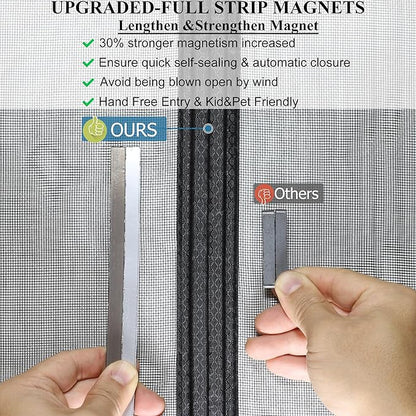 Mpmedo Magnetic Screen Door Upgraded-Model Full Strip Magnets,Reinforced Heavy Duty Mesh Screen Doors Magnets,Full Frame Seal Retractable Door Screen Magnetic Closure for Single Front Sliding Door