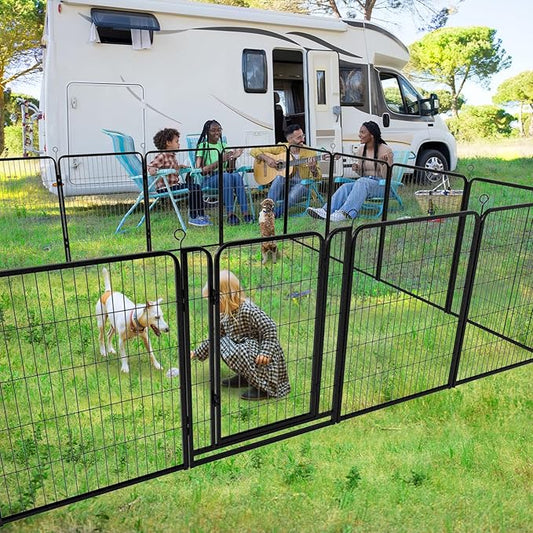 Kfvigoho Dog Playpen Outdoor Extra Wide 12 Piece Panels Heavy Duty Dog Fence 47" Height Anti-Rust with Doors Portable for RV Camping Yard, Total 32FT, 79 Sq.ft, Snowy Black