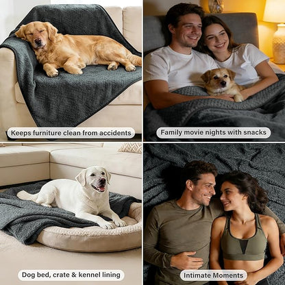 Catalonia Waterproof Pet Blanket for Sofa, Bed & Couch - Reversible Leakproof Fleece Furniture Protector Cover - Liquid Pee Proof Dog Cat Blanket for Small Medium Large Pets, Grey, 60" x 80"