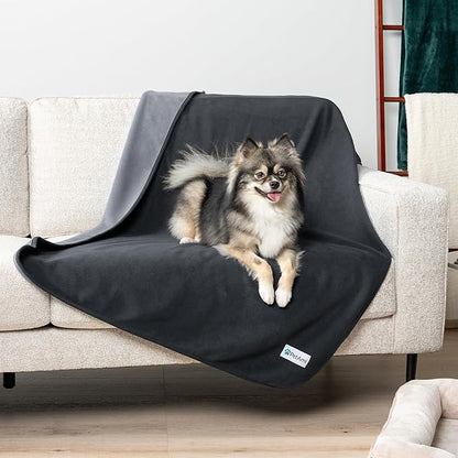 PetAmi Waterproof Dog Blanket for Small Medium Pets Dogs Cats, Pet Couch Cover Protector for Furniture, Reversible Washable Soft Fleece Cat Blanket for Bed Couch Sofa, 29x40 (Gray/Light Gray)