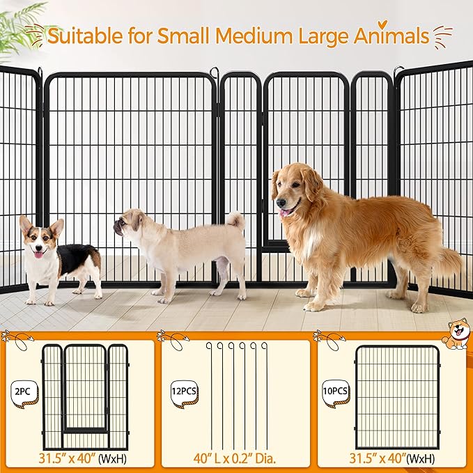 Yaheetech Dog Playpen Indoor, Extra Wide Outdoor Dog Fence Foldable Pet Puppy Exercise Pen for Yard/Garden/RV Camping, 12 Panels 40 Inch Height x 32 Inch Width