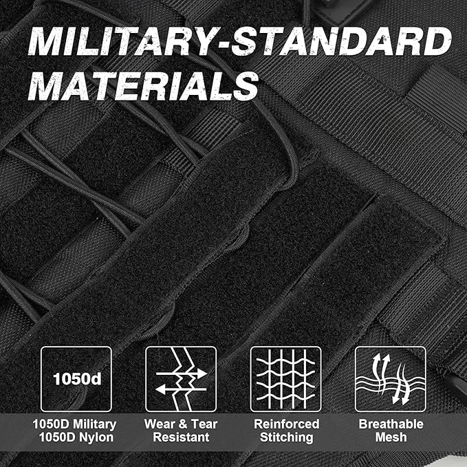 No Pull Tactical Dog Harness for Small Dogs, Escape Proof Molle Dog Vest Harness and Leash Set, Adjustable Military Service Dog Harness with Handle for Medium Large Dogs(Black, M)