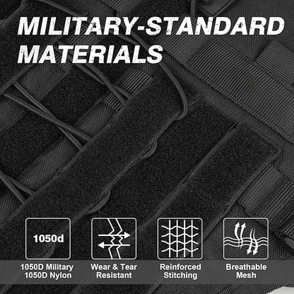 No Pull Tactical Dog Harness for Large Dogs, Escape Proof Molle Dog Vest Harness and Leash Set, Adjustable Military Service Dog Harness with Handle for Medium Large Dogs(Black, L)