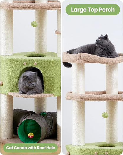 Cat Tree Tower for Large Cats Adult - 60 Inch XXL Sturdy Heavy Duty Extra Wide Scratching Posts (φ4.4in) Condo - Indoor Big Cat House Hammock Perch - XL Wood Multi Level Feline Pet Bed Trees Houses