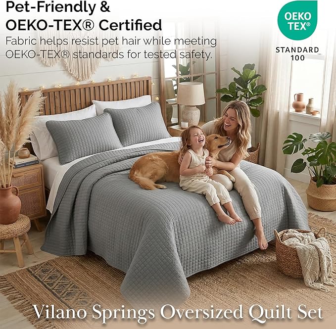 Southshore Fine Living, Inc. Comforter Quilt, King Size Bedding Set, Cal King Quilt Coverlet Set with 2 Shams, Soft Brushed Lightweight Bedspread, Pet Hair Resistant, Steel Grey