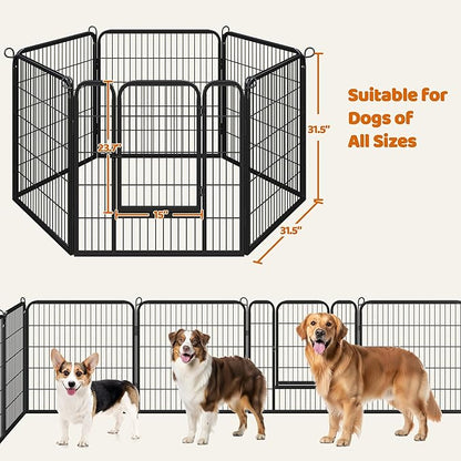 Yaheetech Wide Panel Dog Playpen, 6 Panels 32 inch High Pet Pen with Gate, Portable Indoor Outdoor Fence for Medium/Large Breed Dogs