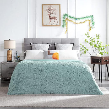 JONIYEAR Extra Large Decorative Fluffy Faux Fur Blanket Queen Size 80" x 90", Soft Luxury Lightweight Furry Blankets, Solid Cozy Shaggy Plush Thick Warm Fuzzy Blankets for Winter Bed Couch, Aqua