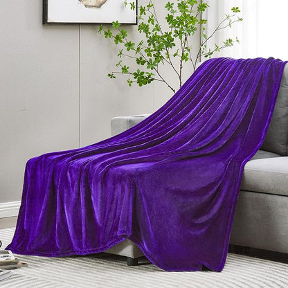 DREAMNINE Oversized Soft Fuzzy Fleece Throw Blanket Twin Size 60" x 80",Decorative Large Solid Lightweight Velvet Bed Blanket,Big Cute Cozy Accent Shaggy Microfiber Flannel Blankets for Bedroom,Purple