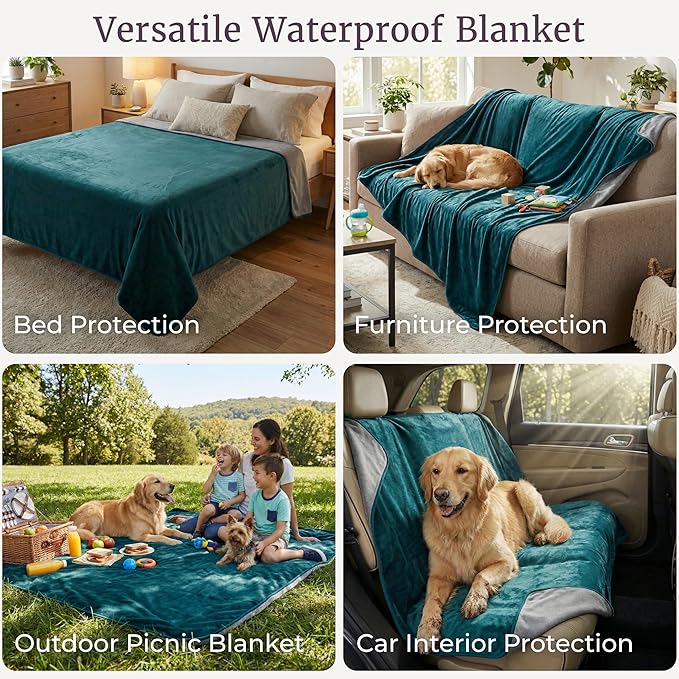 Lavish Home Waterproof Blanket - 80x80 King-Size Blanket for Kids, Pets, and Outdoors - Throw for Bed, Couch, Chair and Car (Green)