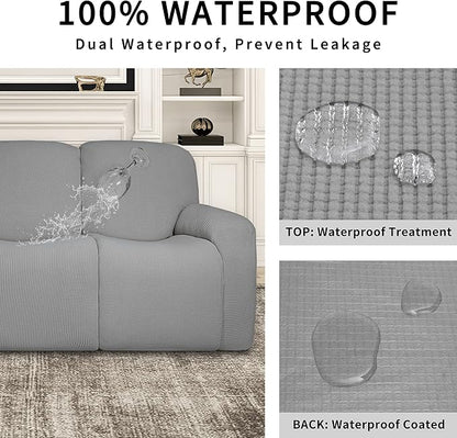 Easy-Going 100% Dual Waterproof Recliner Sofa Cover, 8-Pieces Stretch Relining Couch Cover with Pocket, Jacquard 3 Seat Sofa Slipcover Leakproof Washable (Sofa, Light Gray)