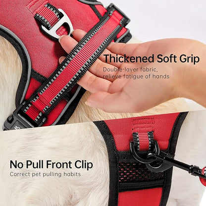 NESTROAD No Pull Dog Harness,Adjustable Oxford Dog Vest Harness with Leash,Reflective No-Choke Pet Harness with Easy Control Soft Handle for Large Dogs(Large,Red)