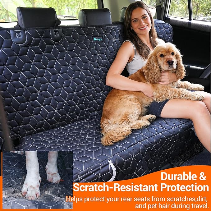 Meginc Back Seat Dog Car Seat Cover, Waterproof Car Seat Protector for Cars SUVs Trucks, Heavy Duty Non-Slip Split Bench, Dog & Kid Proof, Easy Clean, (54" W)