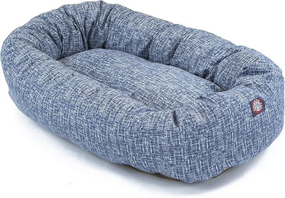 Majestic Pet 32 Inch Bagel Calming Dog Bed Washable – Cozy Soft Round Dog Bed with Spine Support for Dogs to Rest Their Head - Fluffy Donut Puppy Mat 32x23x7 (Inch) Medium – Blue