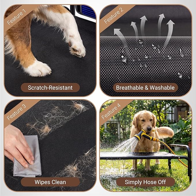 Tailwaggz Elevated Outdoor Dog Bed with Fan - Cooling Dog Bed for Large Dogs, Waterproof Cot Easy to Assemble, 3 Wind Speed, Raised Dog Bed with Washable Mesh Cover, Durable, Non Slip, Up to 85 lbs
