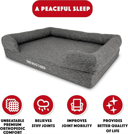The Dog’s Bed Orthopedic Memory Foam Dog Bed with Bolsters for Large Dogs, Waterproof Washable Cover, Anti-Slip Base, Calming Surface – CertiPUR-Certified Foam, Largeinen Fabric, Grey Linen, Large