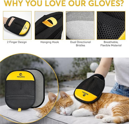2 Pack Pet Hair Removal Glove - Pet Hair Removal Glove for Dogs & Cats, Electrostatic Pet Hair Remover for Loundry, Couch, Carpet, Clothing, Bed & Car Seat, Reusable Magic Brush Pet Hair Tool - Black