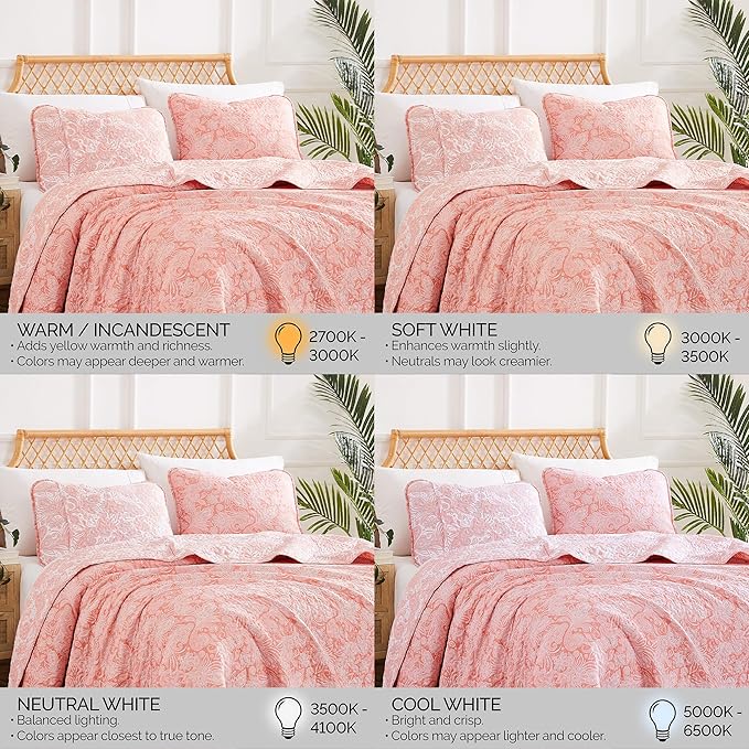 Southshore Fine Living, Inc. Paisley Quilt Set King/California Size, Light Weight Bedspread, 3-Piece Set Bohemian Bedding with Two Matching Quilted Pillow Shams, Cal/King Quilt, Reversible Coral