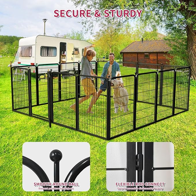 Dog Playpen Outdoor, 40 inch 24 Panels Dog Fence with Extra Wide Gate No-Tripped Pet Playpen Rustproof Dog Pen Indoor Puppy Playpen for Temporary Containment Portable Pet Fence for RV Camping