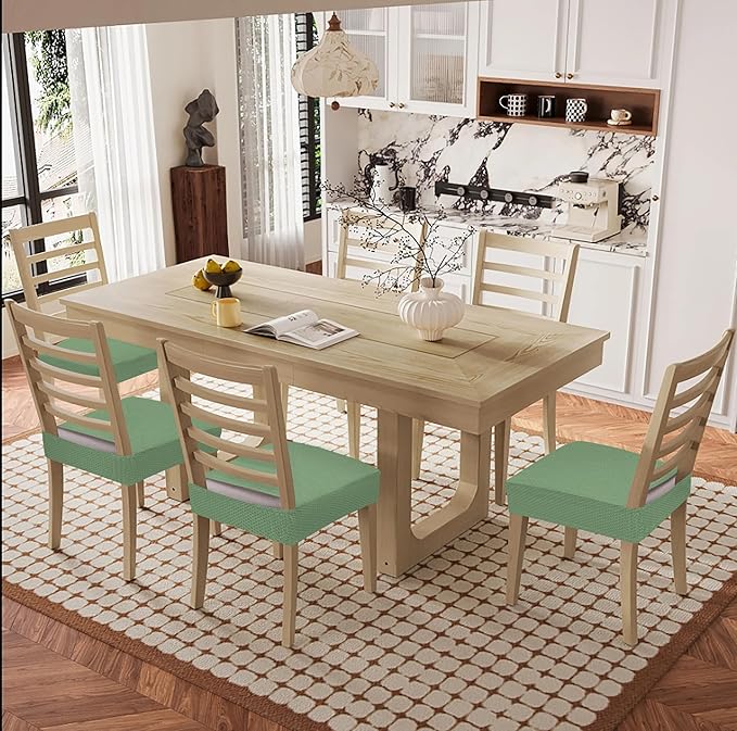 Smiry Waterproof Seat Covers for Dining Room Chairs Set of 4, Stretch Jacquard Removable Washable Chair Seat Slipcovers Protector, No Rear Covers, Green