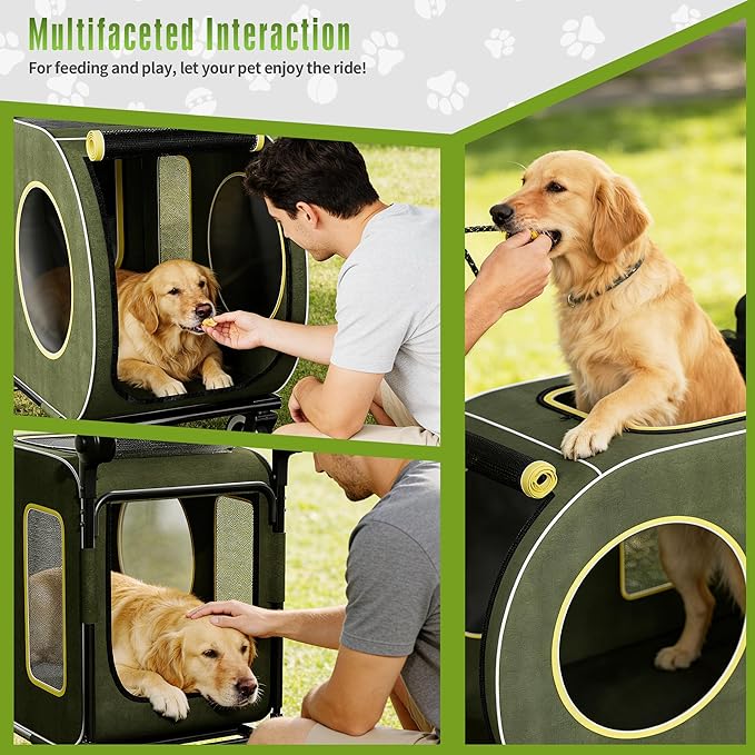 kepptory Dog Stroller with Large Dog House, XL Pet Stroller for 2 Small Dogs with Panoramic Sunroof, Adjustable Handle, Storage Organizer and Sturdy Metal Frame,32.4Lx19.3Wx23.6H(House Size)