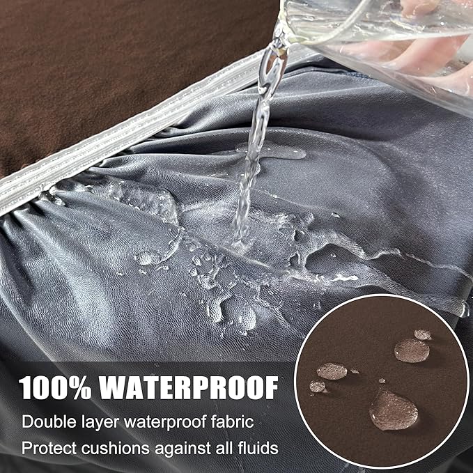 Waterproof Couch Cushion Covers Sofa Cushion Slipcover, Stretch Seat Covers Outdoor Cushion Cover Replacement, Furniture Protector Covers for Pets (2-Piece Loveseat Cushion Cover, Chocolate)