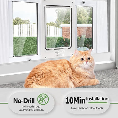 Full-Size Window Pet Door for Cats & Small Dogs, Fits 32"-36" Width Windows, No Damage Cat Door for Window, Lockable Window Mount Cat Door, Weatherproof Cat Door Window Insert Horizontal