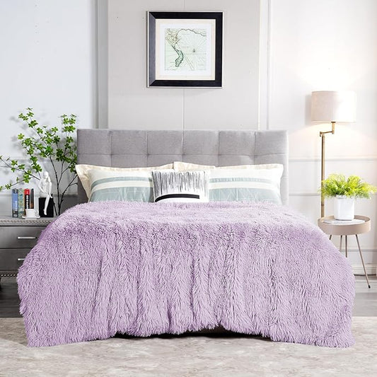JONIYEAR Extra Large Decorative Fluffy Faux Fur Blanket Queen Size 80" x 90", Soft Luxury Lightweight Furry Blankets, Solid Cozy Shaggy Plush Thick Warm Fuzzy Blankets for Winter Bed Couch, Purple