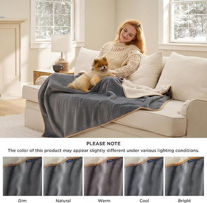 Bedsure Waterproof Blanket for Bed Queen Size- Sherpa Fleece Waterproof Dog Blankets for Large Dogs, Pet Blankets for Bed/Couch, Soft Plush Reversible Furniture Protector, 90"x86", Grey