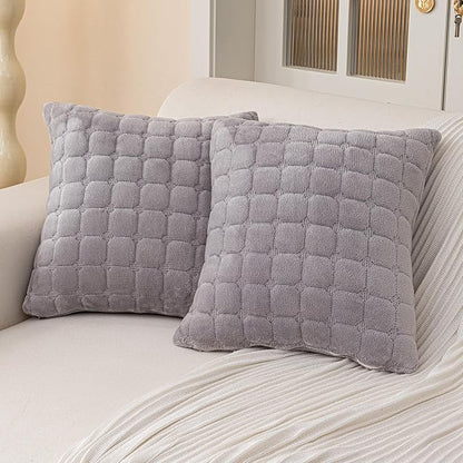 Velvet Throw Pillow Covers(Pack of Two, Light Grey) 18×18 Inch Decorative Pillows Cover Neutral Soft Chenille Couch Pillows with Zipper Aesthetic for Living Room and Bedroom