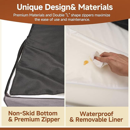Sytopia 7" Thick Orthopedic Dog Beds for Extra Large Dogs, 35D Memory Foam Dog Beds with Durable Waterproof Liner & Removable Washable Cover & Smart Design, Supports up to 150 lbs, Grey