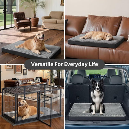 Dog Bed Extra Large Sized Dogs, Orthopedic Flannel XXL Dog Bed with Removable Washable Cover, Waterproof Indestructible Big Dogs Beds with Anti-Slip Bottom, Egg Crate Memory Foam Pad, 47"x29"x4", Grey