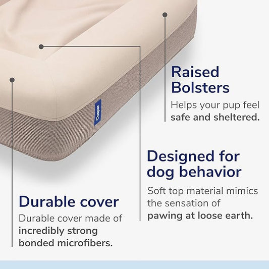Casper Dog Bed, Plush Memory Foam, Large, Sand, 35.0"L x 45.0"W x 7.0"Th