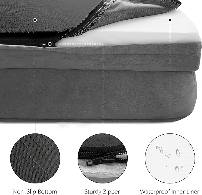 Spotted Play Orthopedic Dog Bed with Sides - Dog Sofa Beds for Medium Dogs, Supportive Foam Pet Couch Bed with Washable Removable Cover, Waterproof Lining and Non-Slip Bottom, Grey - M