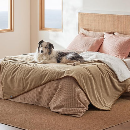 Bedsure Waterproof Blanket for Bed - Sherpa Fleece Waterproof Dog Blankets for Large Dogs, Pet Blankets for Bed/Couch/Dog Crate, Soft Plush Reversible Furniture Protector, Twin Size, 80"x60", Camel